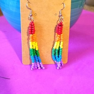 Rainbow Tassel Earrings. Hypoallergenic. #000010